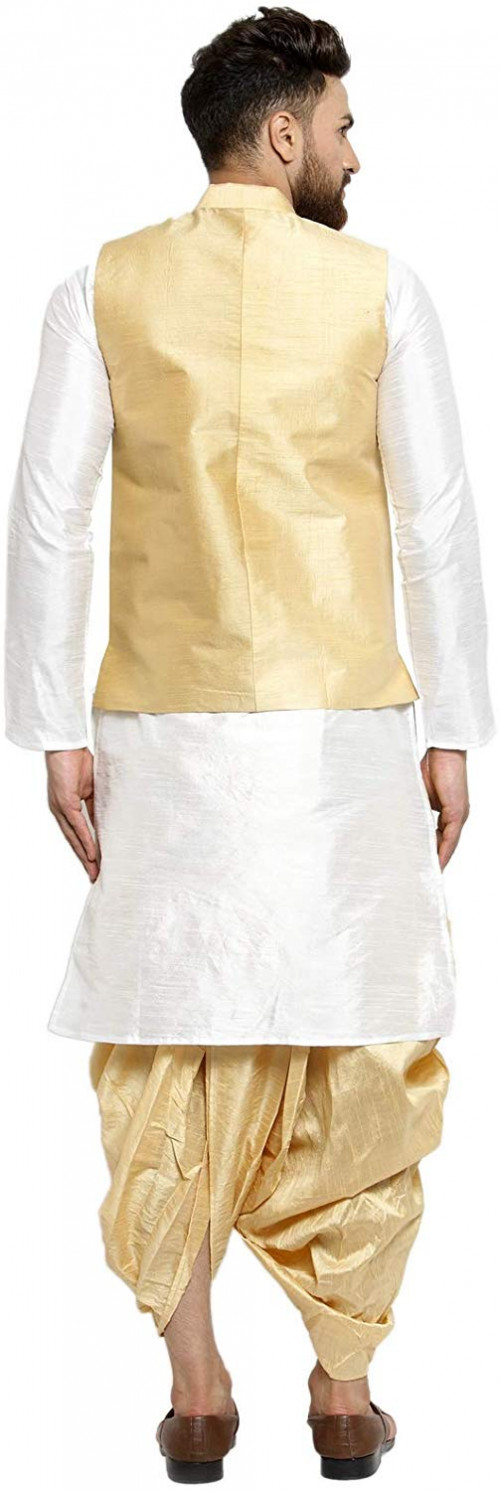 wite kurta gold jacket gold dhoti 4
